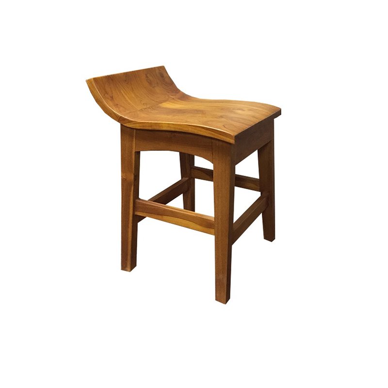 [Jidi City 100% Teak Furniture] LT-022 Teak Curved Low Back Shape Low Stool Dining Chair - Chairs & Sofas - Wood Brown