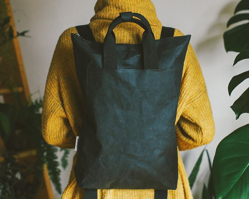 Black Casual Backpack, Sustainable Backpack, Vegan Backpack, Eco Friendly - Backpacks - Paper 