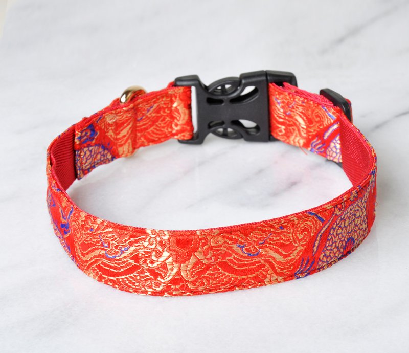 Dog luminous collar emperor auspicious Chinese style dog collar collar special collar - ปลอกคอ - ผ้าฝ้าย/ผ้าลินิน สีแดง