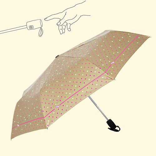 TDN 降溫14度凱蒂風圓點單指超輕收黑膠自動傘自動開收傘