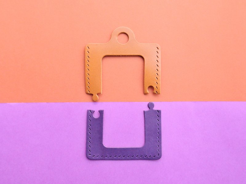 經典砌圖雙色證件套—橘棕 x 深紫 TAN x  PURPLE  好好縫 皮革材料包 免費刻字 手工包 砌圖 puzzle 情侶禮物 卡夾 咭套 證件套 証件夾 - 證件套/卡套 - 真皮 紫色