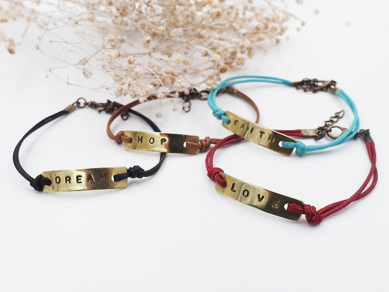 Bronze plates Wax rope customized Qiaozi bracelet / hand ring / bracelet - Bracelets - Other Metals Yellow