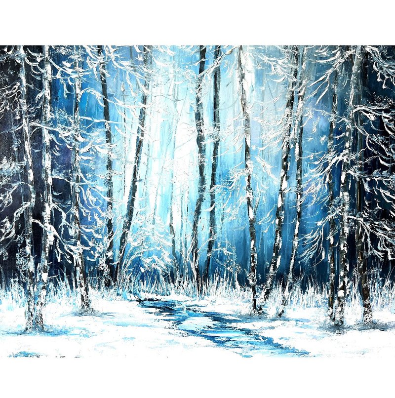 Snow Scene Painting Winter Original Artwork 40x50 cm/ 16x20 inch - 海報/掛畫/掛布 - 棉．麻 多色
