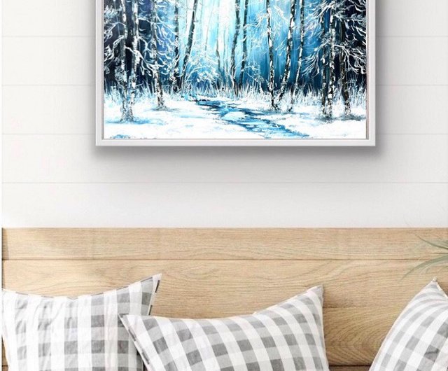 雪景色の絵画冬オリジナルアートワーク 40x50 cm/16x20 インチ