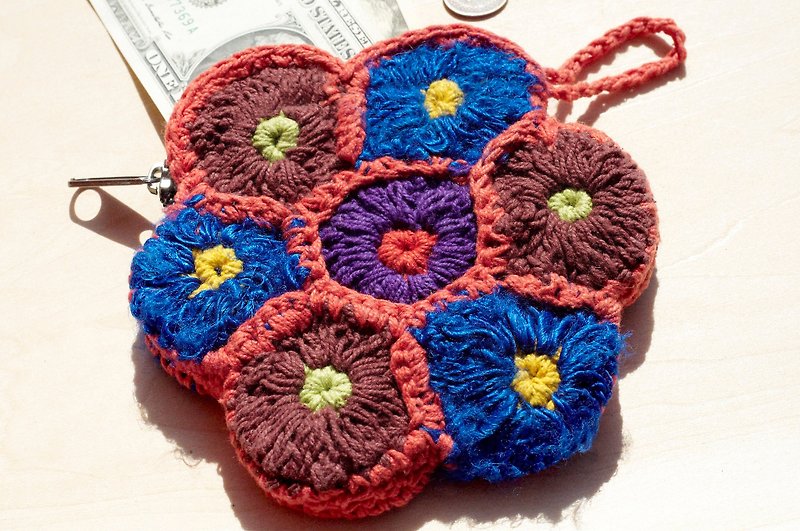Limited one hand-crocheted coin purse/ storage bag/ cosmetic bag-hand-twisted sari thread flower coin purse - Wallets - Cotton & Hemp Multicolor
