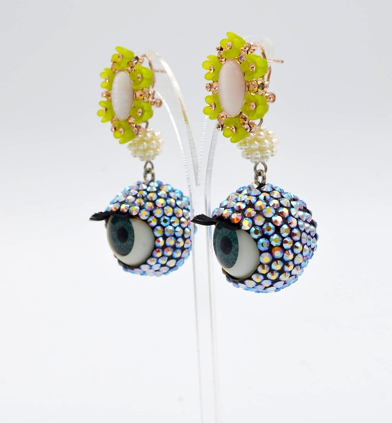 Swarovski crystal ball eyeball earrings pair of 20mm wink eyes sleep swarovski crystal - Earrings & Clip-ons - Other Metals 
