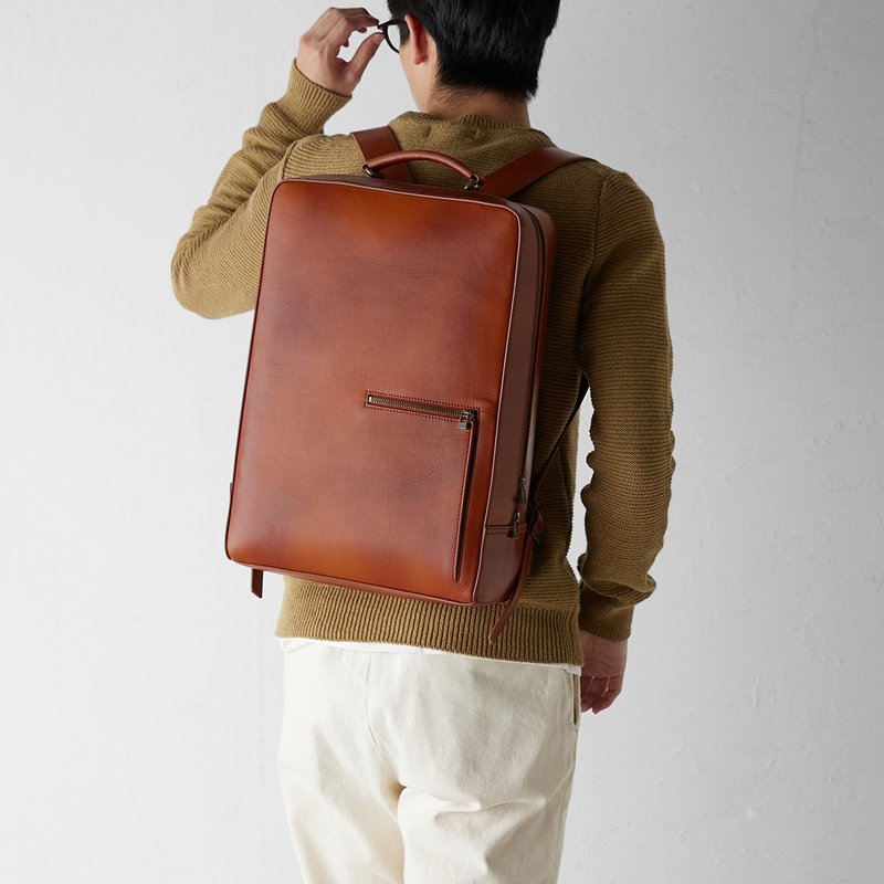 Antique Square Backpack L-Retro Camel - Backpacks - Genuine Leather Brown