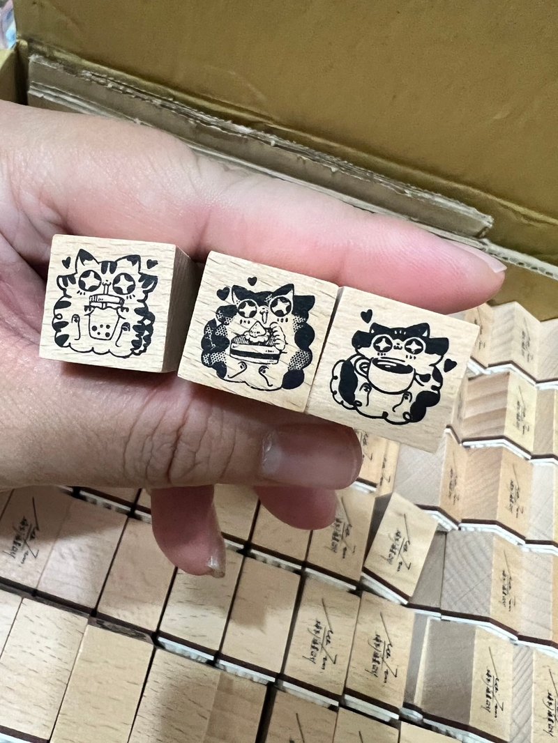 Cat Afternoon Tea-Beech Wood Rubber Stamp (Three Types) - ตราปั๊ม/สแตมป์/หมึก - ไม้ หลากหลายสี