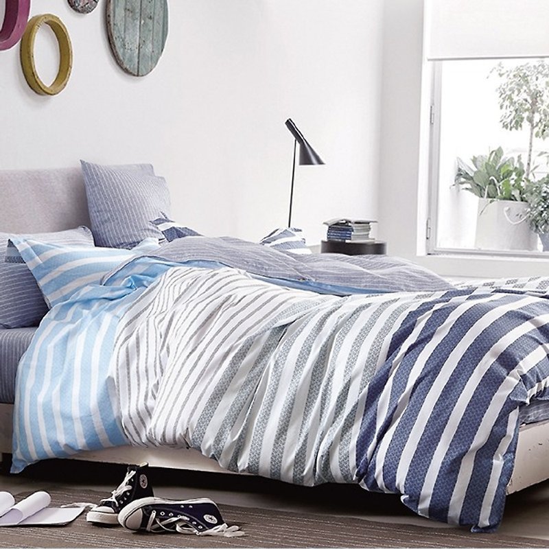 (加大)漫步者(灰)-雙面設計100%精梳棉薄件床包四件組Queen6×6.2 - 寢具/床單/被套 - 棉．麻 灰色