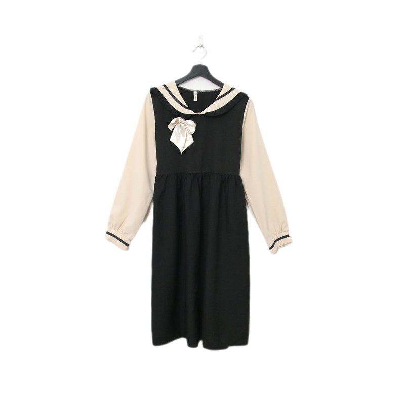 Back to Green-復古長袖洋裝 海軍領 蝴蝶結g-14//vintage dress - 洋裝/連身裙 - 棉．麻 