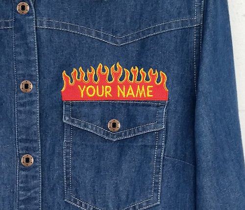 24PlanetsStudio Fire Flame Personalized Iron on Patch Your Name Your Text Buy 3 Get 1 Free