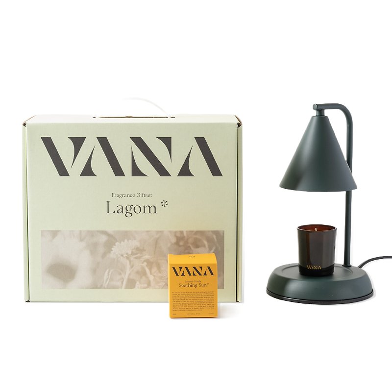 Lagom No.24 Geometric Metal Fragrance Warming Lamp Gift Box-Forest Green Melted Wax Lamp + Candle - Candles & Candle Holders - Wax Green