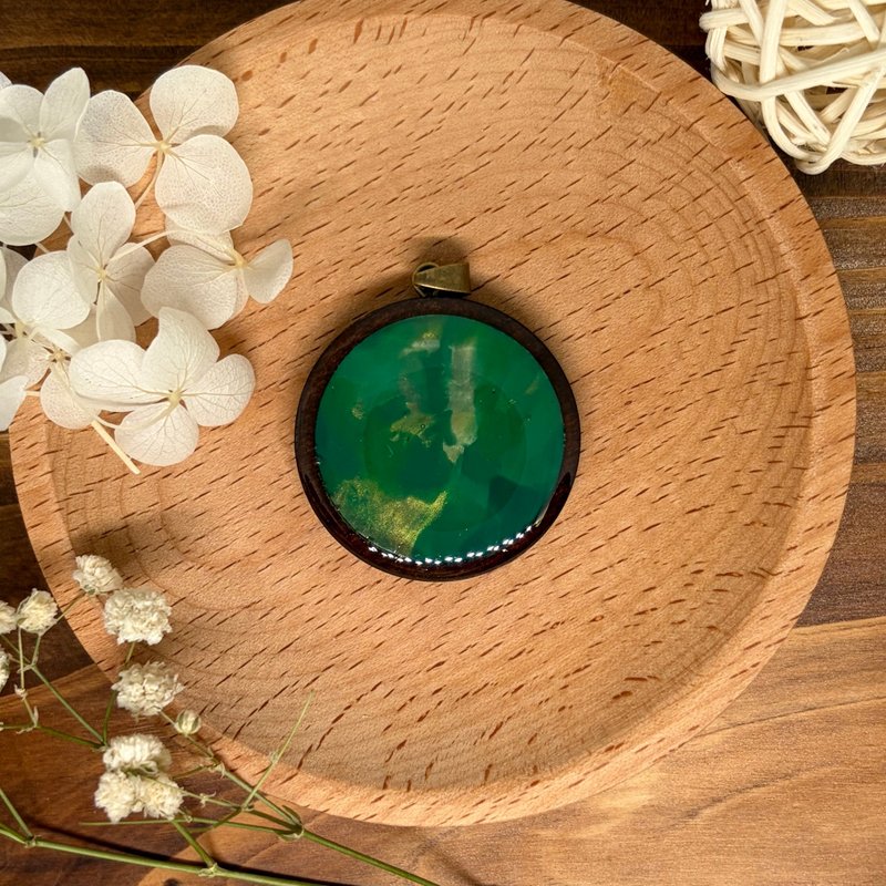 Recycled Bottle Cap Necklace Pendant - Green Gold Swirl NP018 - Necklaces - Eco-Friendly Materials 