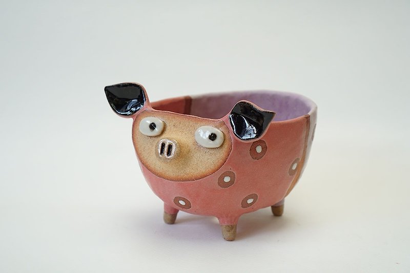 Pig pot , cactus , handmade ceramic , pottery - 花瓶/陶器 - 陶 多色