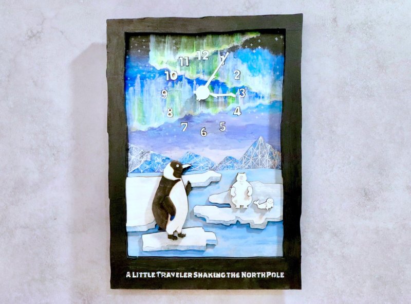 北極を揺らす小さな旅人 時計 木製 掛け時計 - 時鐘/鬧鐘 - 木頭 藍色