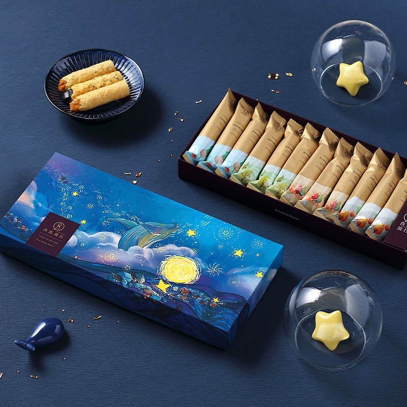 [Mid-Autumn Festival Limited] Blue Bird Travel Calling the Moon Whale Chen Comprehensive Classic Egg Roll Gift Box 12pcs - Snacks - Other Materials Multicolor