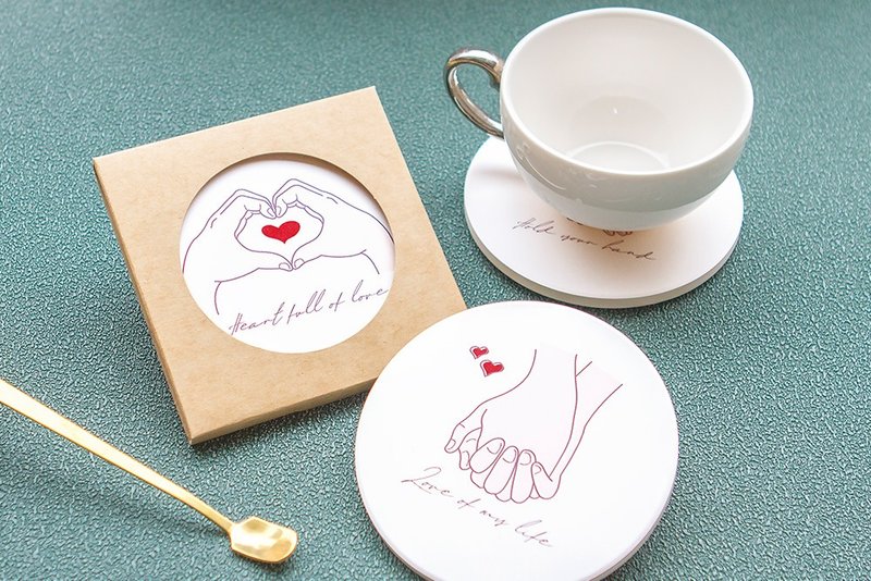 文青禮物 愛意 吸水杯墊 (4款可挑) 婚禮小物 獨家設計 插畫 禮品 - 杯墊 - 陶 多色
