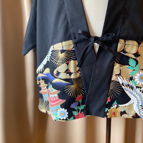 一月一日 獨家設計 日本京都金閣寺彩花 燙金 手工和式外套 / 短袖款