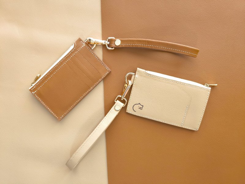 Card Holder short strap epsom leather handmade - 皮夾/長短夾/錢包 - 真皮 