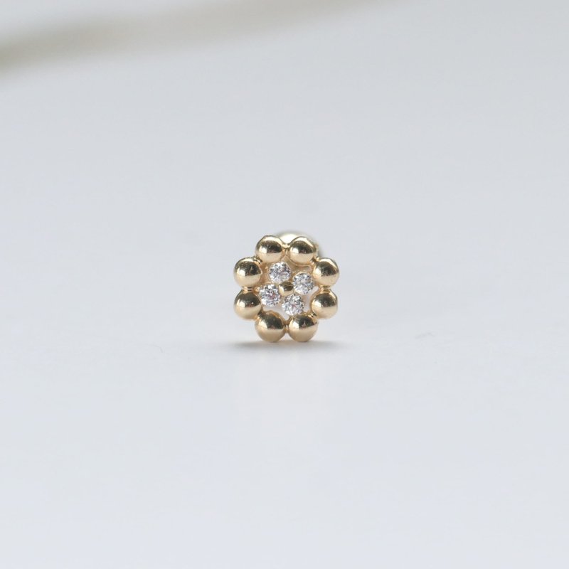 14K 甜甜圈鑽鎖珠耳環 (單個)耳骨 耳窩 不退色 - 耳環/耳夾/耳骨夾 - 貴金屬 金色