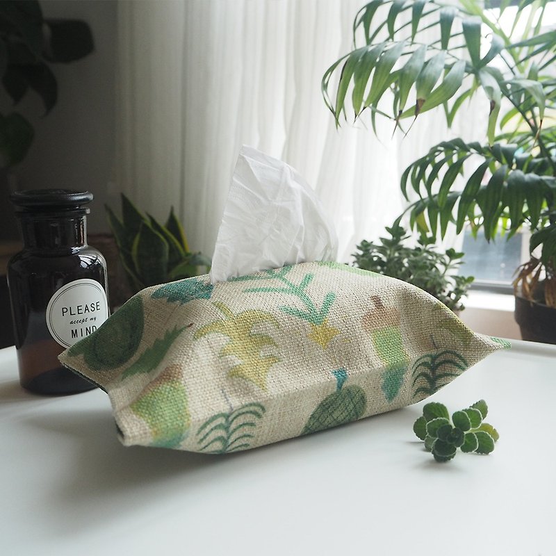 Linen handmade tissue box tissue box tissue paper bags forest trees plant line cotton small section - Storage - Cotton & Hemp Green