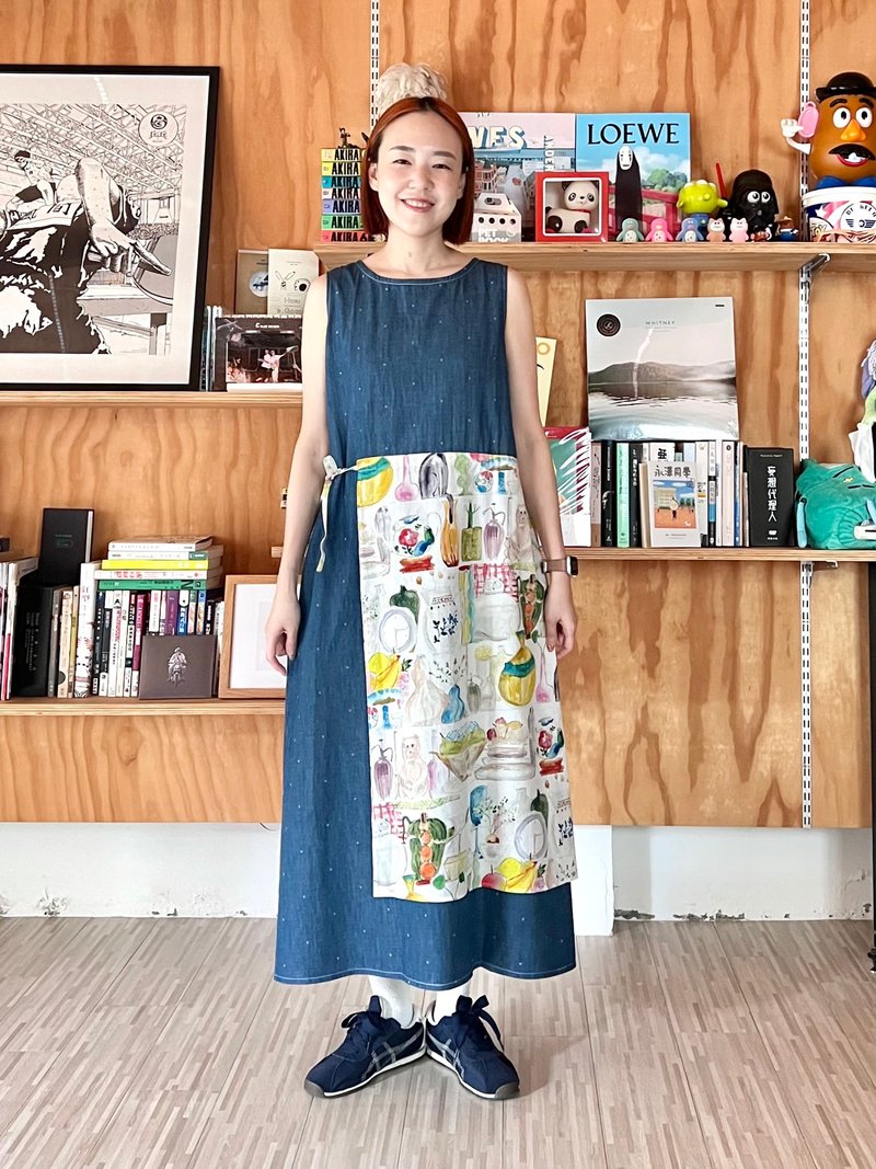 牛仔背心綁帶洋裝 - 洋裝/連身裙 - 棉．麻 藍色