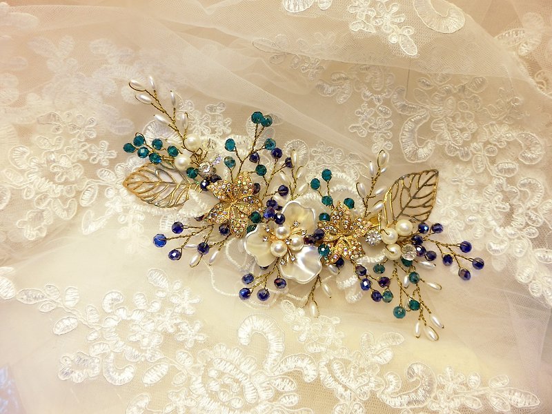 Wear a happy decoration European style bride headdress. Buffet wedding. Hand made bridal headdress - elegant - เครื่องประดับผม - โลหะ สีน้ำเงิน