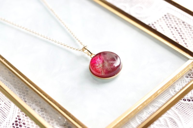 Resin Art Round Pendant - Red Rose - Necklaces - Resin Red