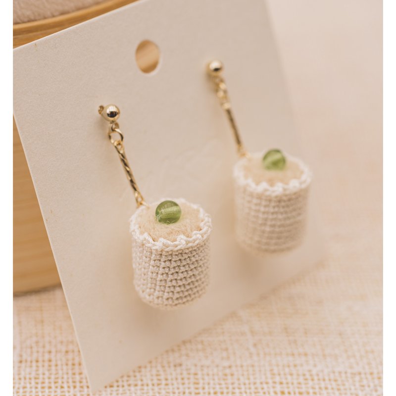 Cute Japanese Siomai Earrings | Braided Ornaments | Handmade Ornaments - Earrings & Clip-ons - Thread White