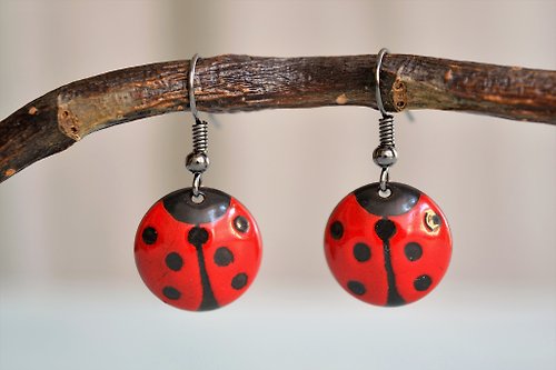 Miska Ladybird Earrings, Lady Bug, Enamel, Jewelry, Earrings, Dotted Earrings,