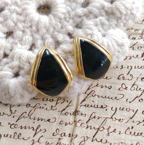 老時光角落 Vintage Jewelry 西洋古董飾品 MONET 知性 黑色調 針式耳環