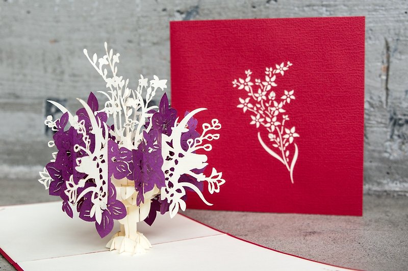 3D handmade creative universal flower cluster pop-up card series - การ์ด/โปสการ์ด - กระดาษ สีแดง
