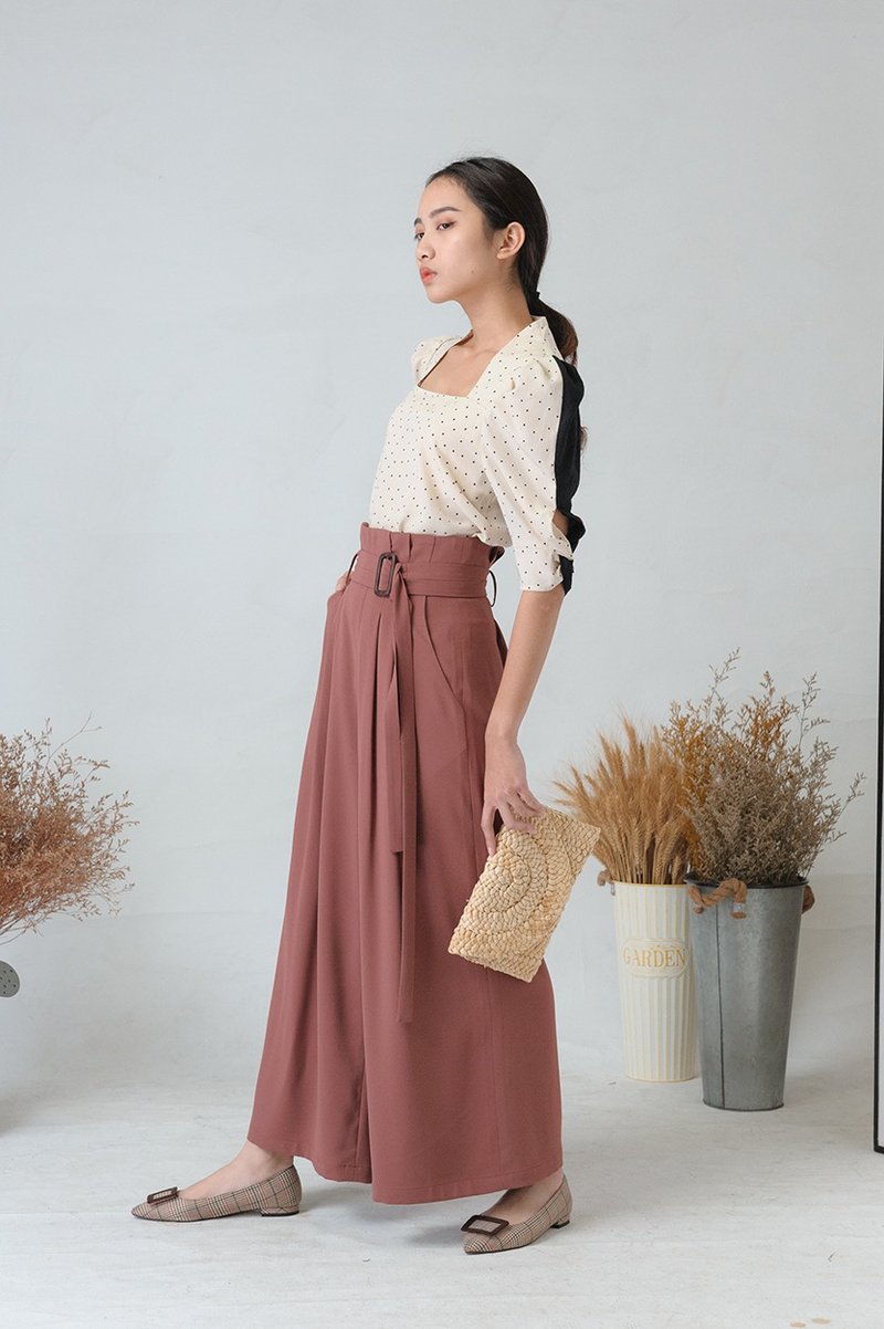 LANZONA chic urban high-waist pleated wide pants-1A18 - Women's Pants - Polyester Brown