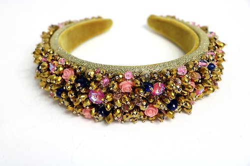 Designer beaded jewelry by Mariya Klishina Beaded bridal tiara Rose gold royal diadem Wedding handmade crown
