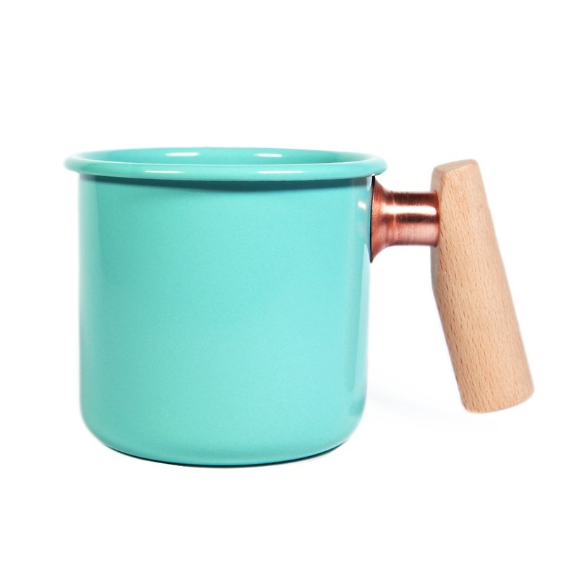 Wooden handle cup 400ml (lake blue) - แก้วมัค/แก้วกาแฟ - วัตถุเคลือบ สีน้ำเงิน