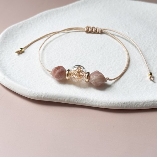 Keep it Petite 金絲玻璃球 橙月光石 手繩手環 閨蜜姊妹禮物