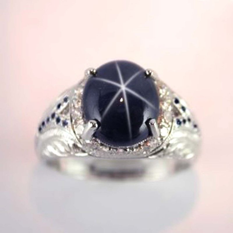 Black Star Natural sapphier ring silver sterling size 7.0 free resize - 戒指 - 純銀 黑色