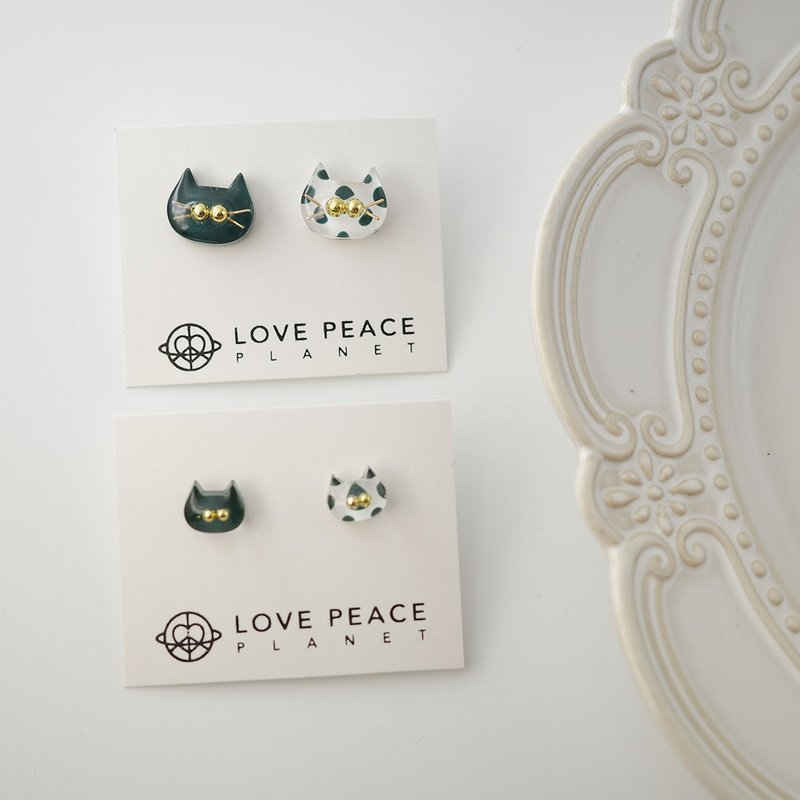 貓貓好朋友耳環 | 點點綠 - 耳環/耳夾/耳骨夾 - 樹脂 綠色