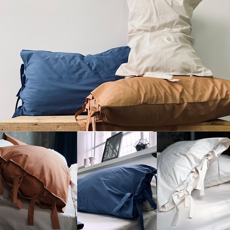 枕頭套一個/100%有機棉_單色綁帶 - 床包/寢具 - 棉．麻 