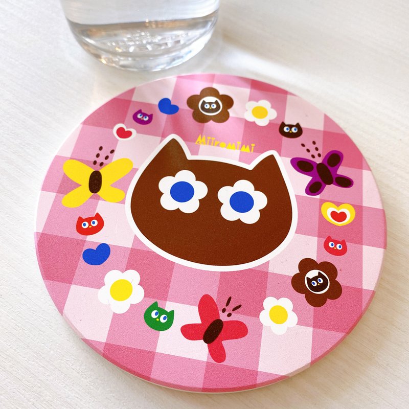 Ceramic Coaster - Cat Wreath - Coasters - Porcelain Pink