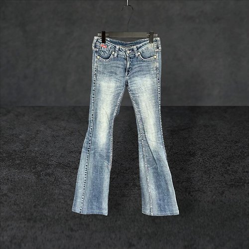 蘿綺莉蕾芭索 LEE COOPER 藍色 牛仔 彈性 鑽飾 口袋 小喇叭 低腰 長褲 PF421