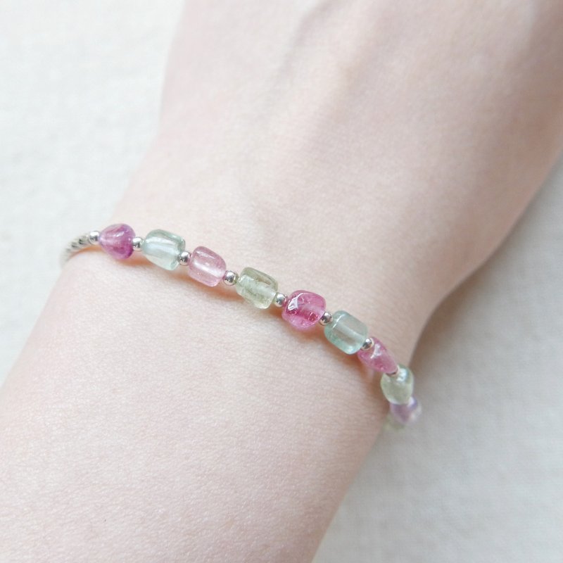 Limited to 1 item. Candy Tourmaline Silver Tube Elastic Bracelet - Bracelets - Gemstone Multicolor