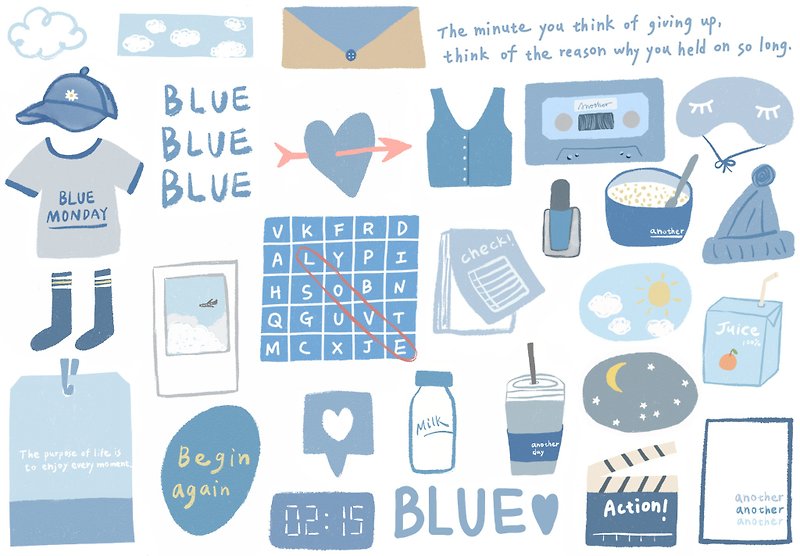 別の青いブルーステッカーセット - シール - 紙 ブルー