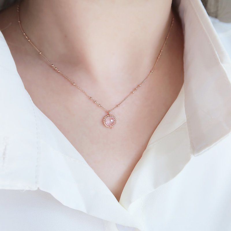 Mother's Day gift pink crystal 925 sterling silver plated 18K Rose Gold necklace free gift packaging - Necklaces - Sterling Silver Red