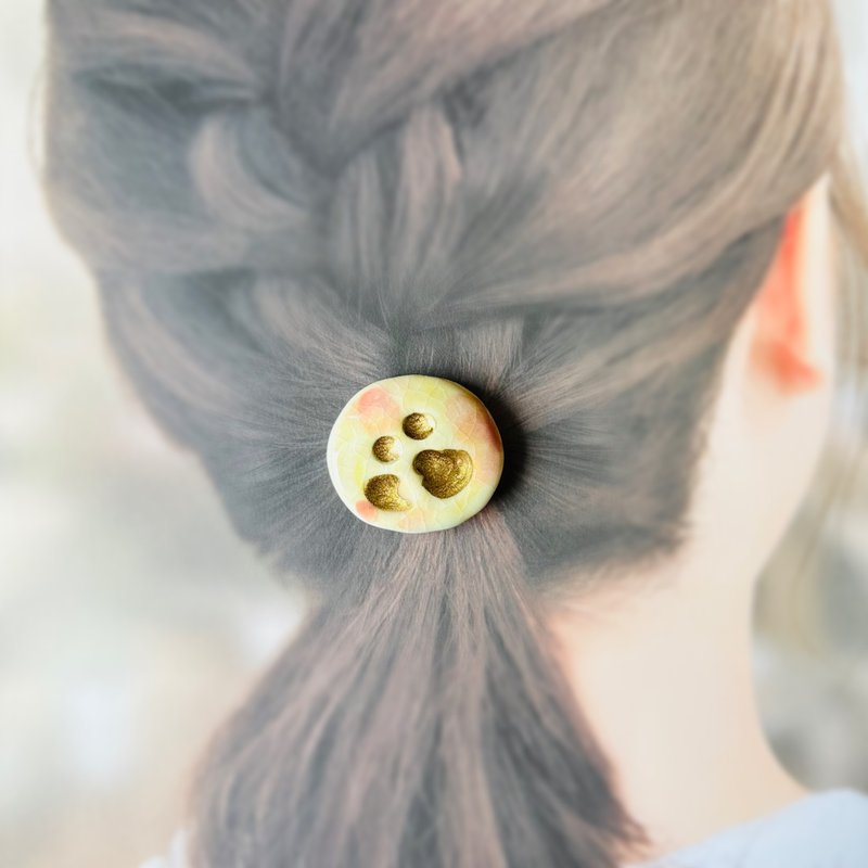 淡い 暖色 金継ぎ 陶器 ヘアアクセサリー ヘアゴム ポニーフック ブローチ ヘアアクセ - 髮夾/髮圈 - 陶 紅色