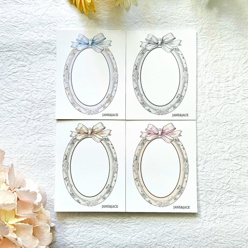 Antique Ribbon Flower Frame Memo - 貼紙 - 紙 