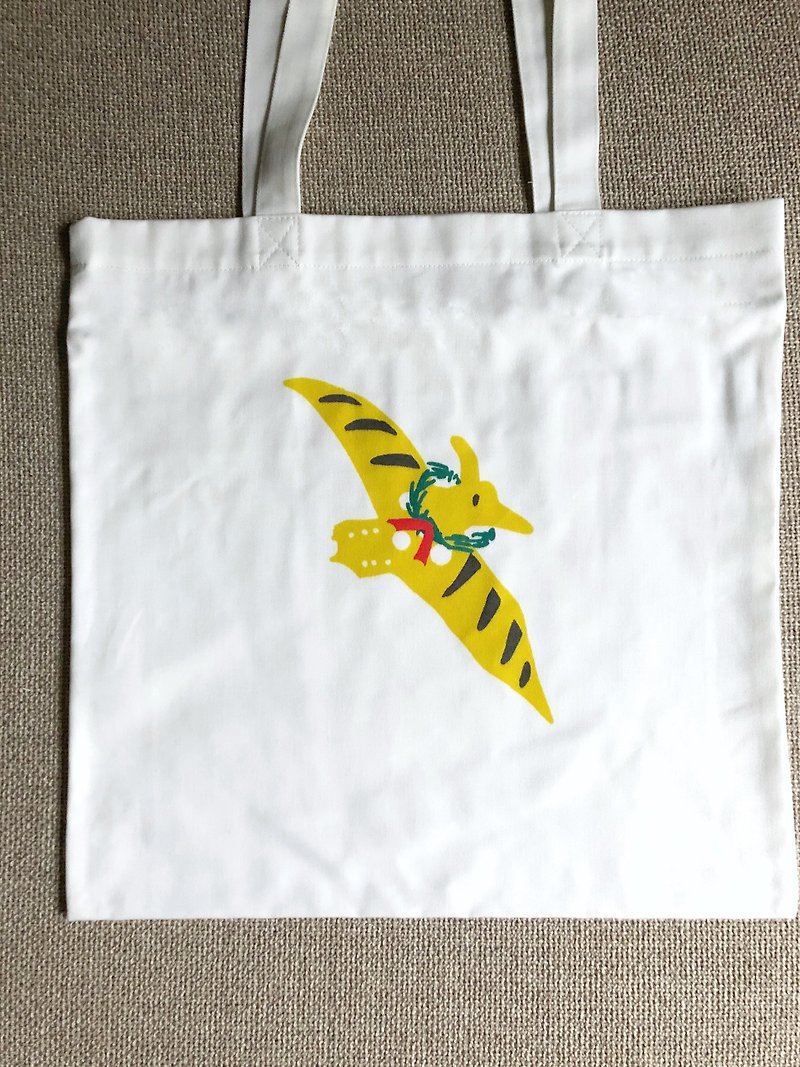 Christmas Dinosaur - Christmas Wings Wings Cotton Bag - Tote Bag Dinosaur Canvas Bag - Messenger Bags & Sling Bags - Cotton & Hemp White