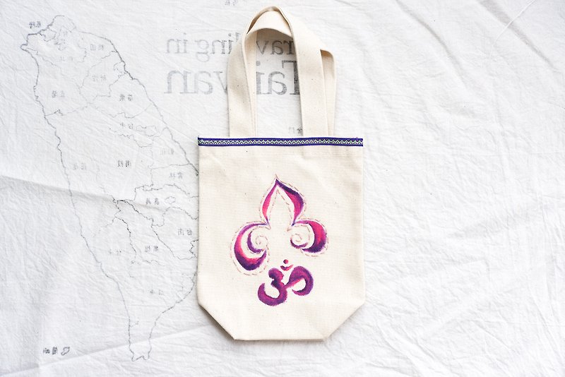 Yoga hand-painted embroidery eco-friendly beverage bag - Other - Cotton & Hemp White
