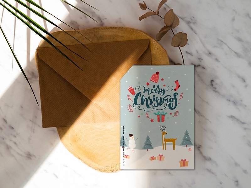 Christmas Card_Snowman and Deer [CM18030] Rococo Strawberry WELKIN Handmade Postcard - การ์ด/โปสการ์ด - กระดาษ 