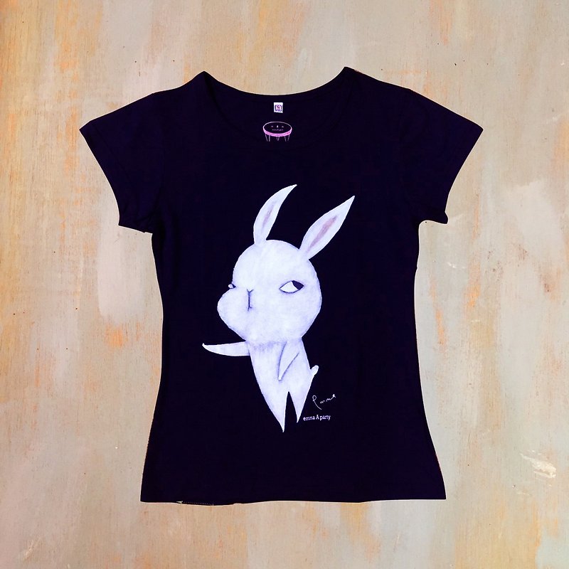 emmaAparty illustrator T: Push down the rabbit - เสื้อฮู้ด - ผ้าฝ้าย/ผ้าลินิน 